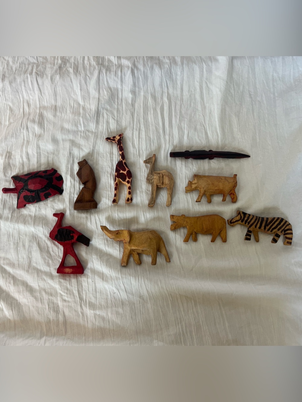 Lot 10 Vintage Hand Carved Wooden Mini Safari Animals Folk Art Set